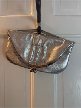 HOBO Metallic Silver Fold-Top Clutch